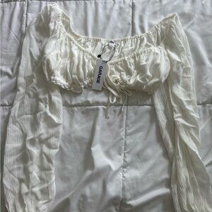 Garage Cream Ruched Long Sleeve Top